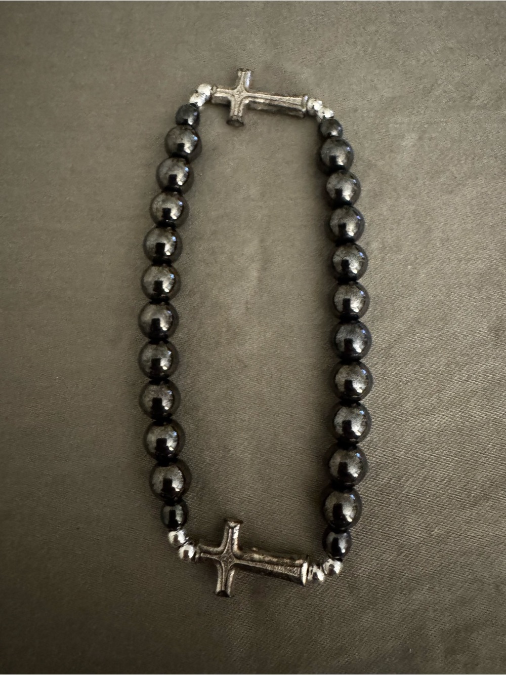 Beaded Cross Bracelet - Black Hematite